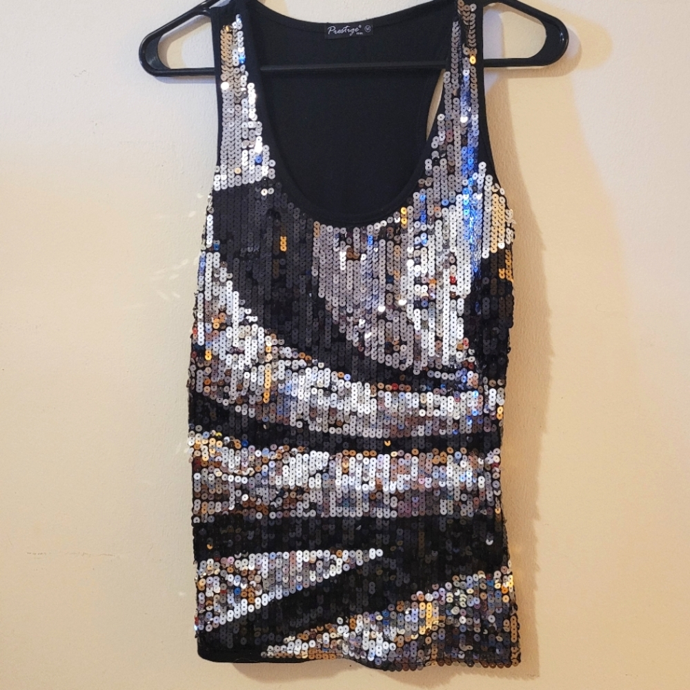Sequined silver top